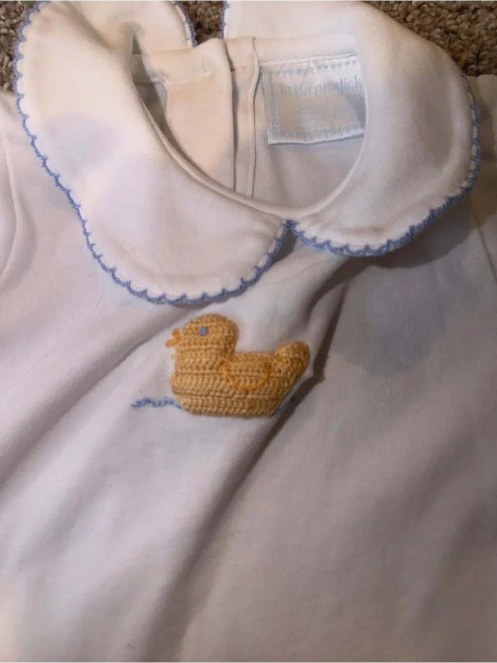 Little English White Baby Gown with Yellow Duck Embroidery